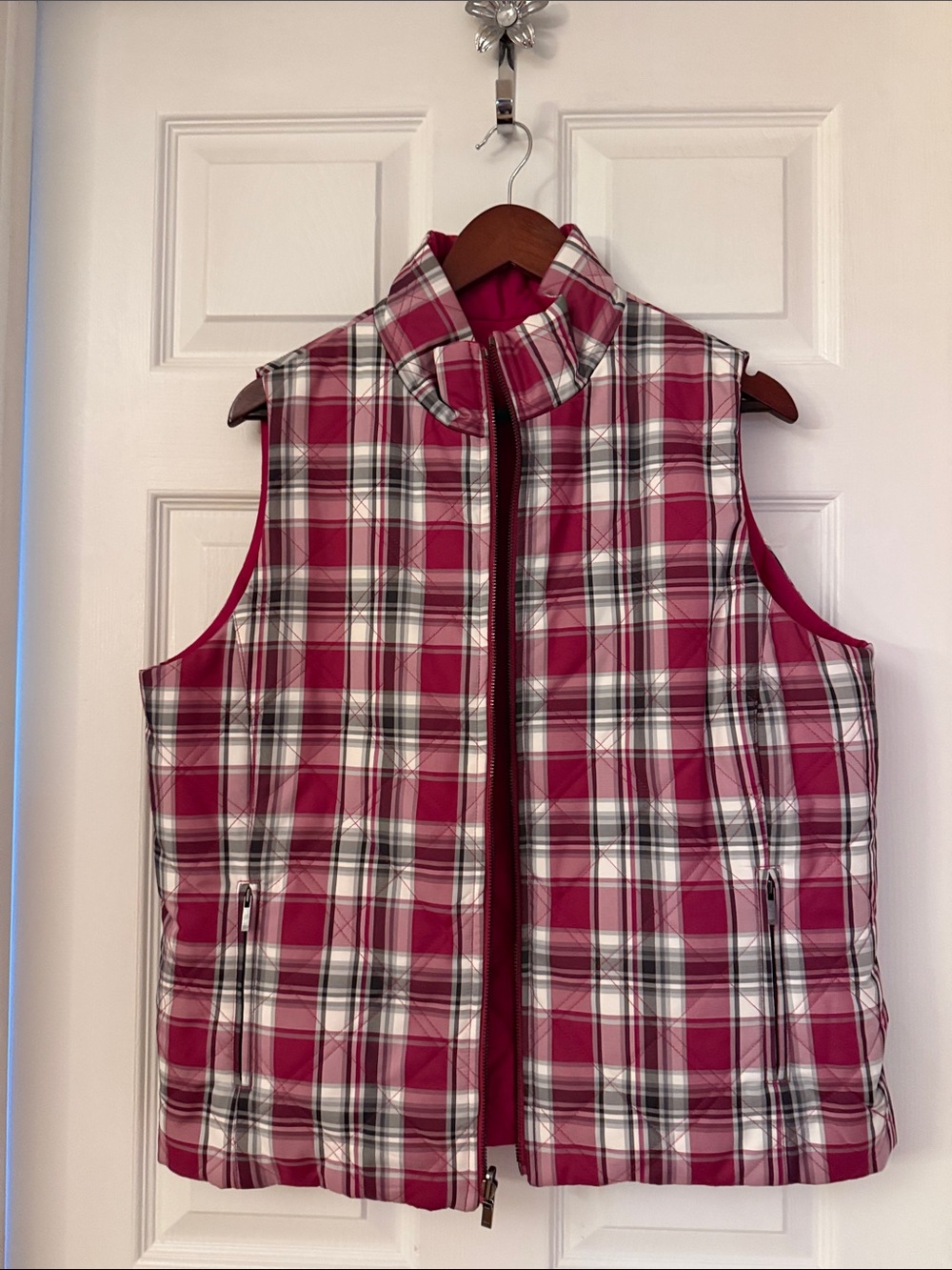 Reversible Quilted Plaid and Pink Women’s Vest